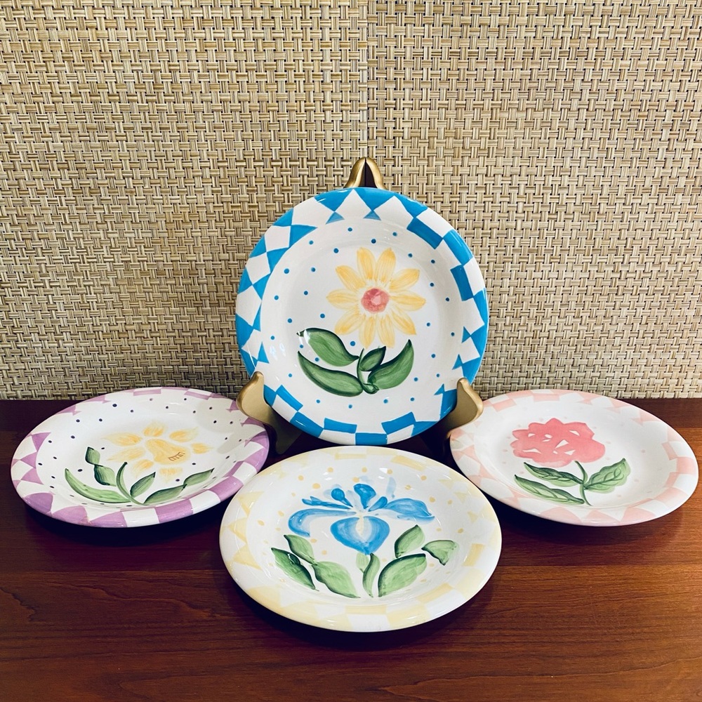 🌟HP🌟VTG 1990-2000 Set of 4 Folk Art Floral Dessert/Salad Plates